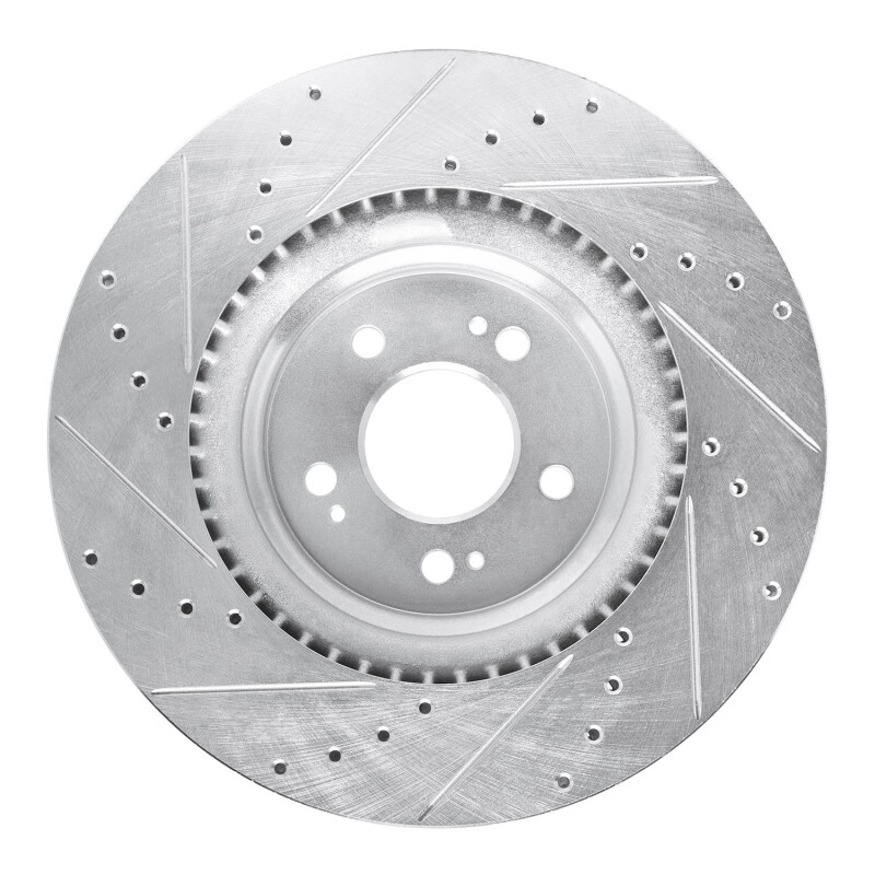 Genesis GV70 Brake Rotor (1) - Front Right - R1 Concepts - Drilled & Slotted - Silver - `21-`25